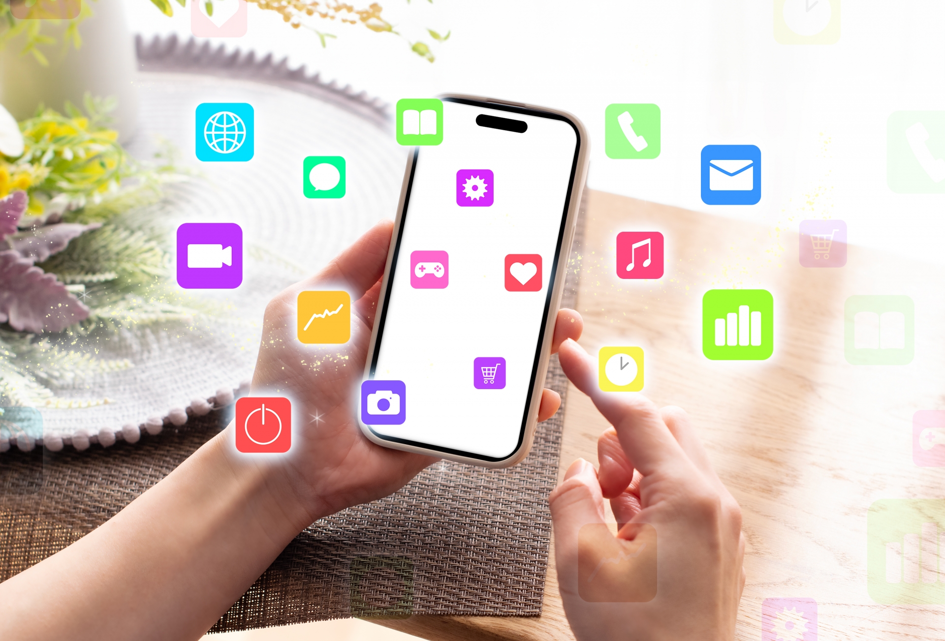 ユーザーがスマートフォンでアプリ機能に触れるイメージ